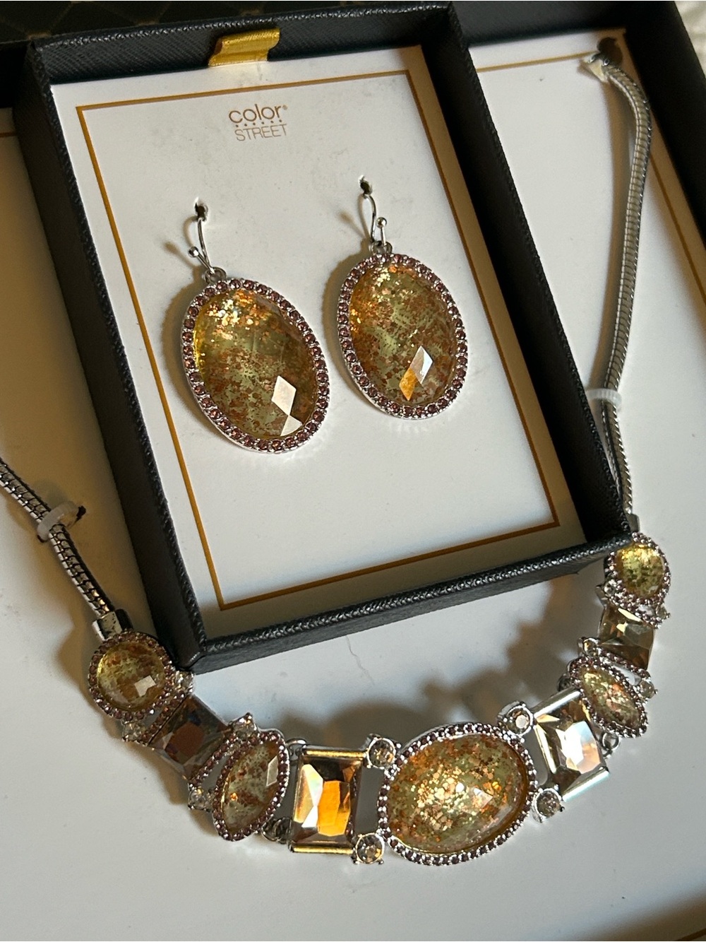Color Street Yellow Crystal Statement Necklace & Earrings Set